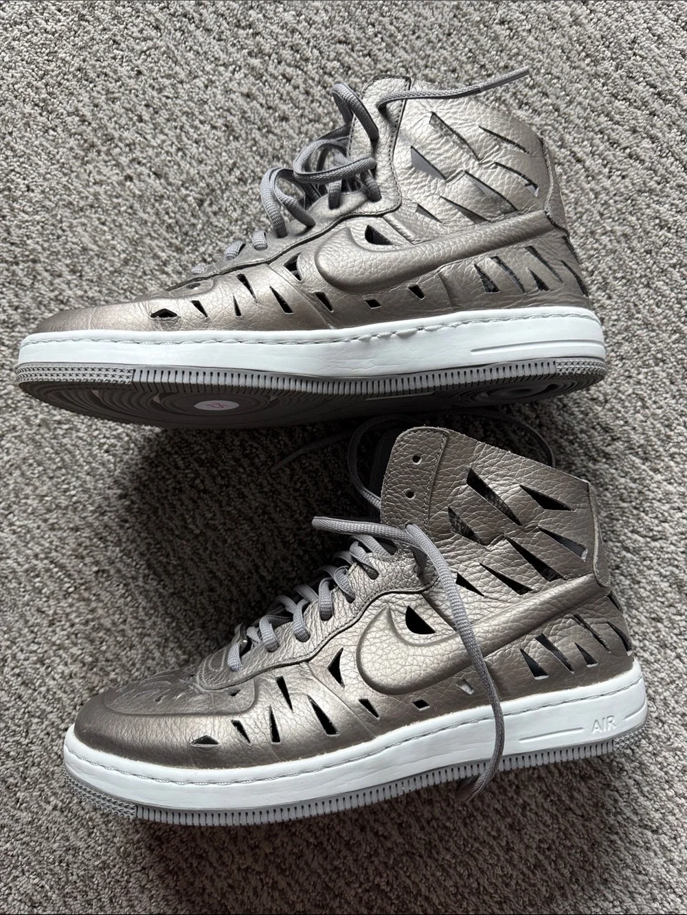 Nike Metallic Silver Laser-Cut High-Top Sneakers - Picture 2 of 5